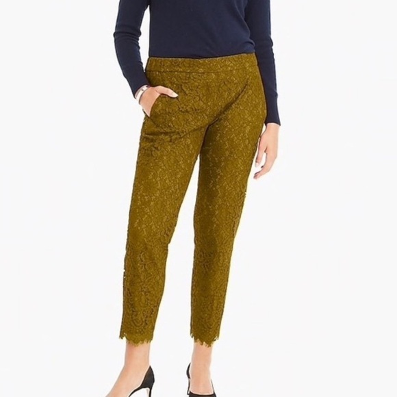 J. Crew Lace Easy High Rise Crop Pant in Moss - Picture 1 of 10